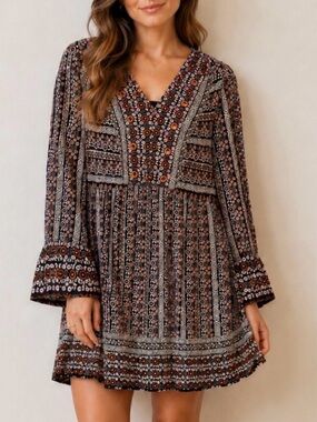 Maeve Anthropologie Embroidered Tunic Babydoll Dress Boho Hippie Flowy Small EUC